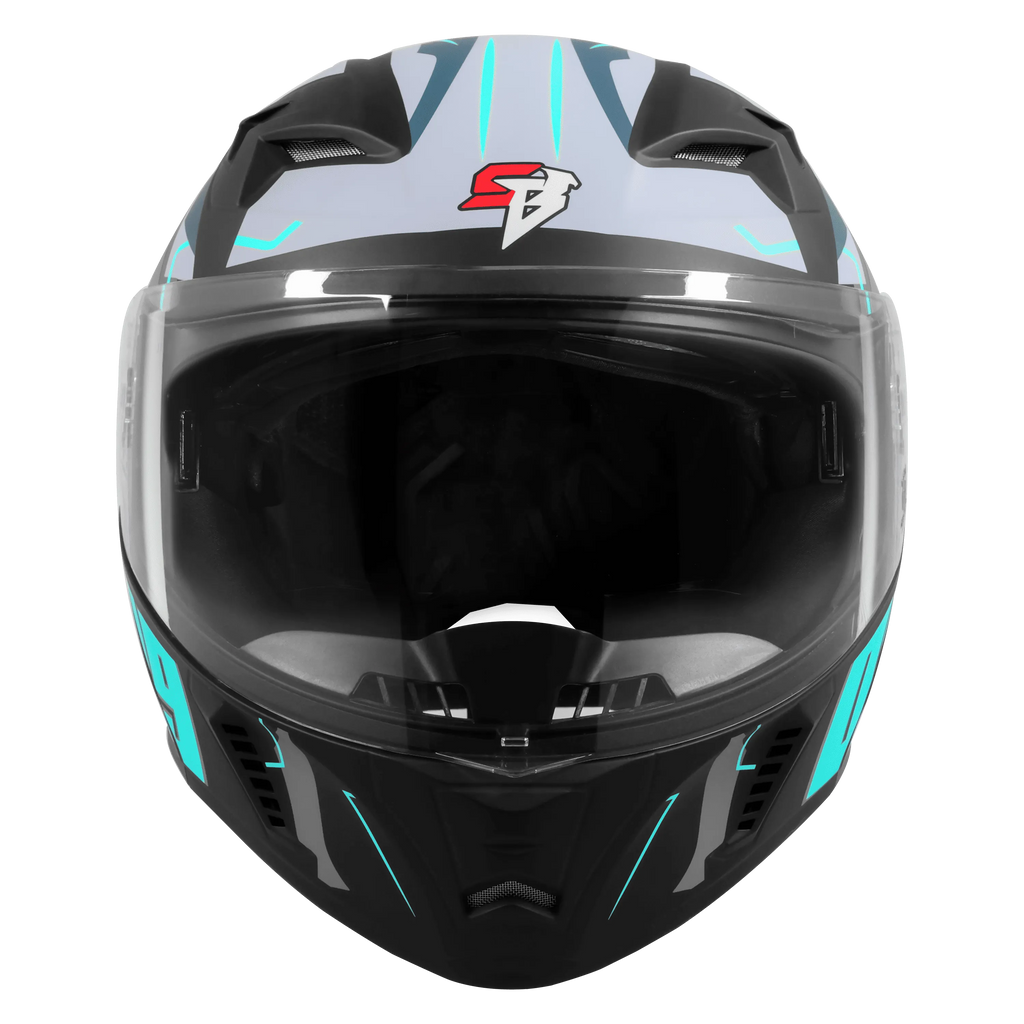 Steelbird Sba 20 Numerology 04 Black Cyan Green Full Face Helmet