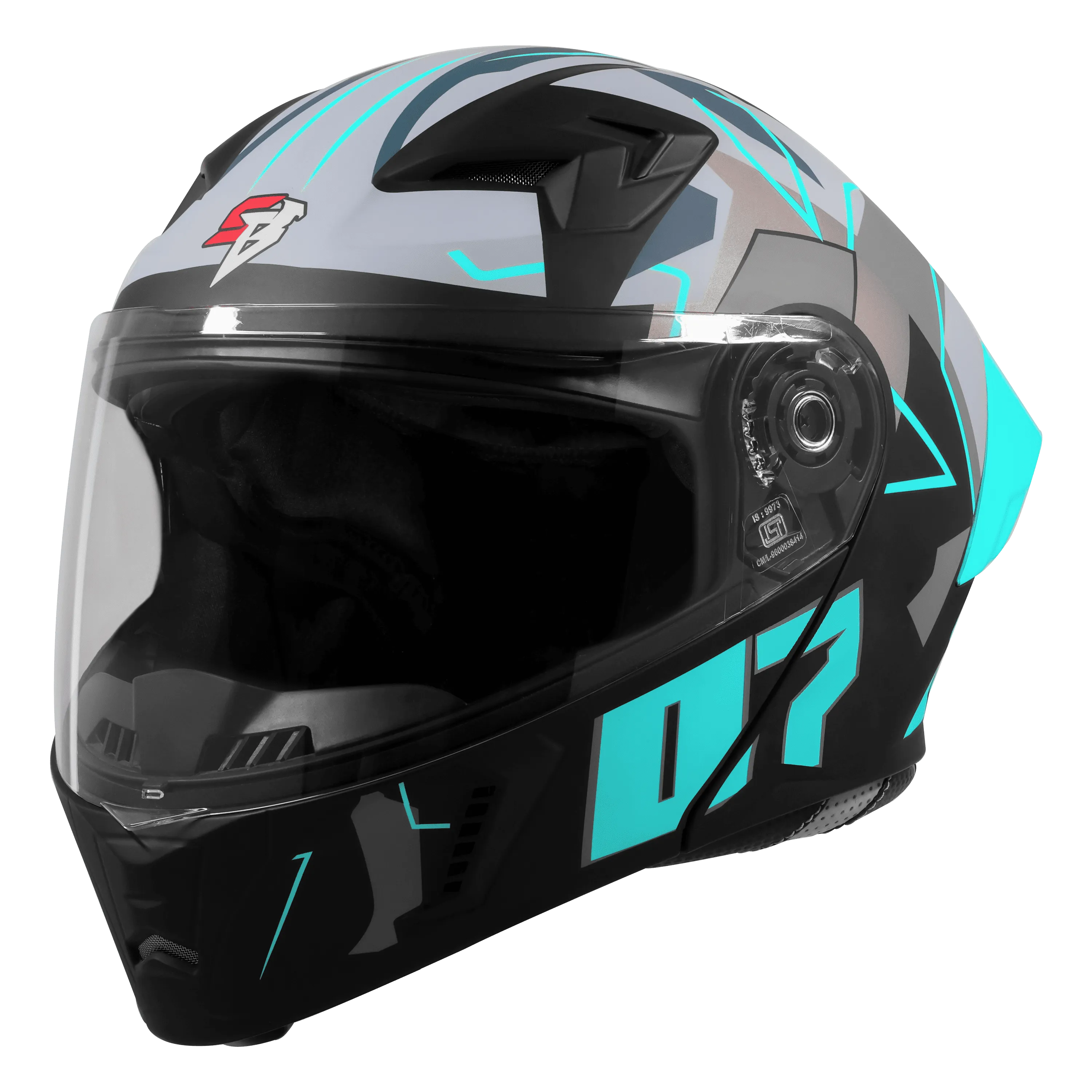 Steelbird Sba 20 Numerology 07 Black Cyan Green Full Face Helmet