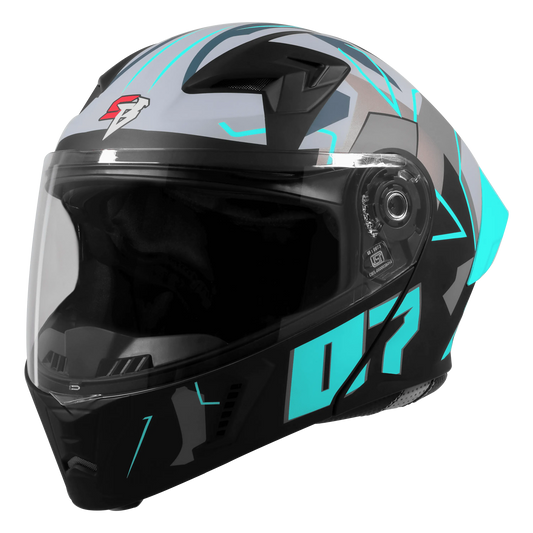 Steelbird Sba 20 Numerology 07 Black Cyan Green Full Face Helmet
