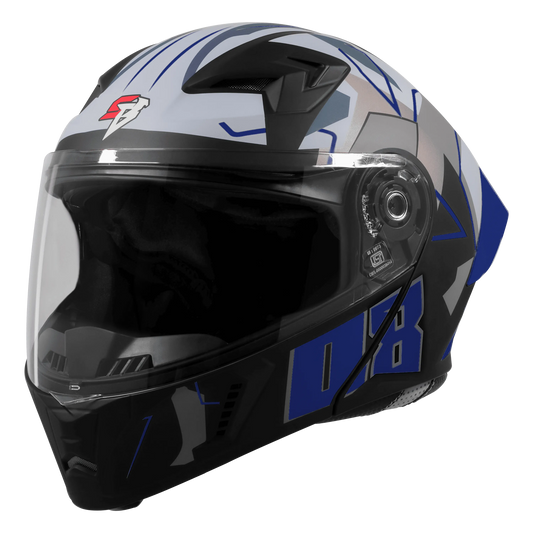 Steelbird Sba 20 Numerology 08 Black Blue Full Face Helmet