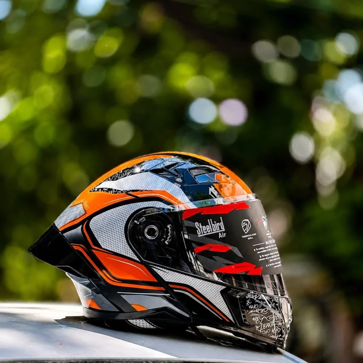 Steelbird Sba 20 Racer Glossy Black Orange Full Face Helmet Glossy