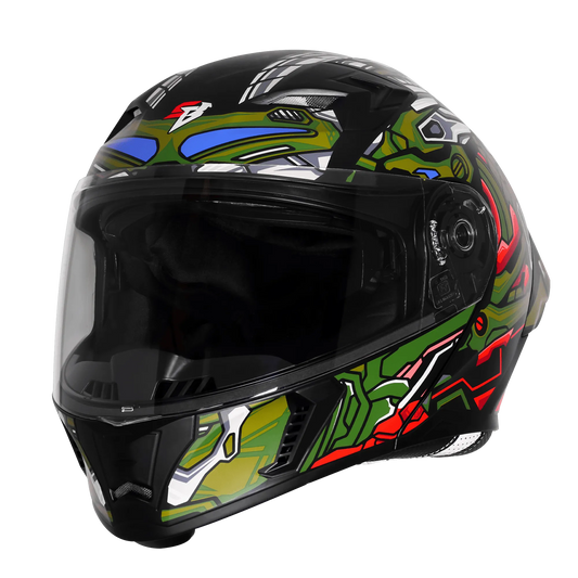 Steelbird Sba 20 Robo Black Battle Green Full Face Helmet