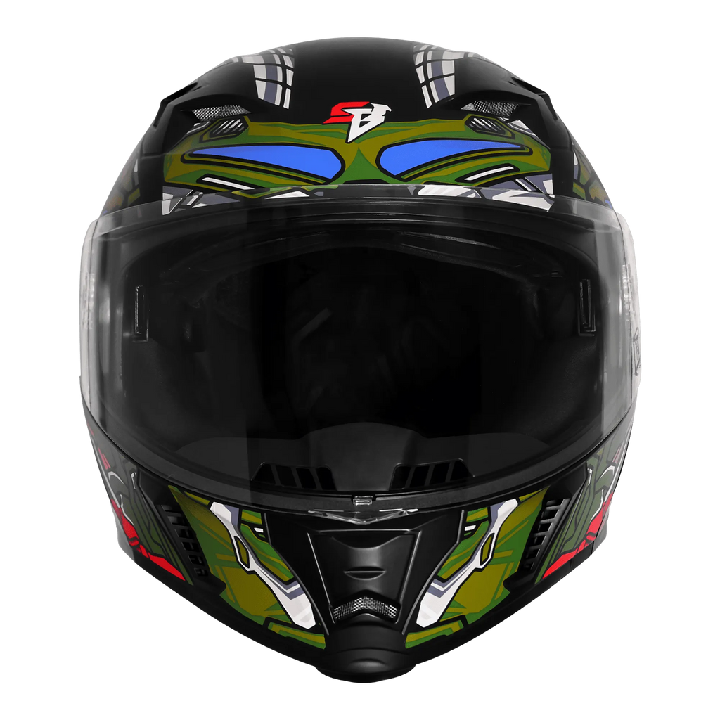 Steelbird Sba 20 Robo Black Battle Green Full Face Helmet
