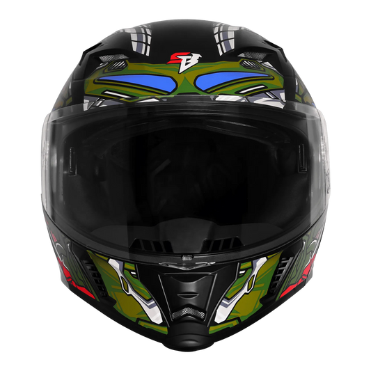 Steelbird Sba 20 Robo Black Battle Green Full Face Helmet