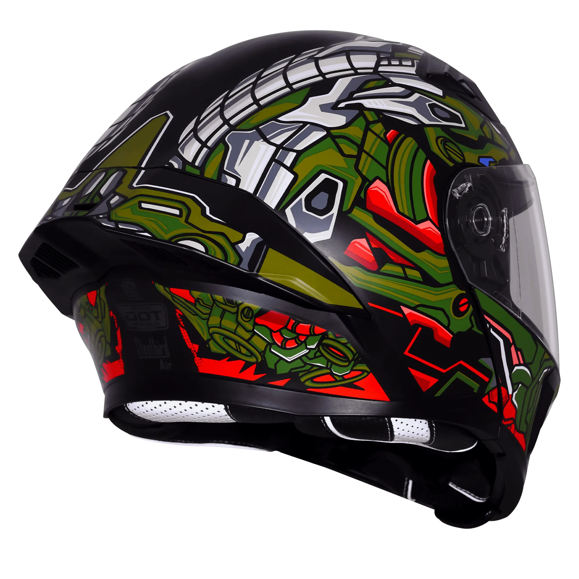 Steelbird Sba 20 Robo Black Battle Green Full Face Helmet