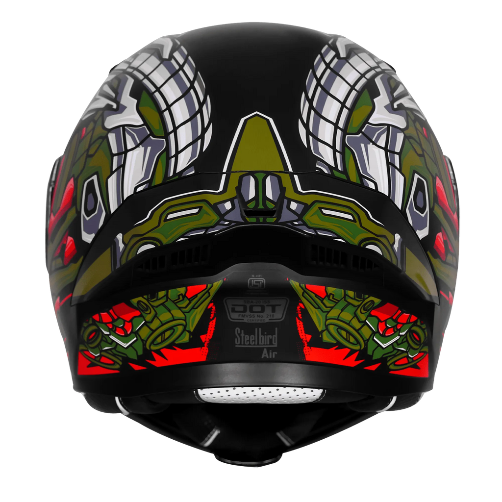 Steelbird Sba 20 Robo Black Battle Green Full Face Helmet