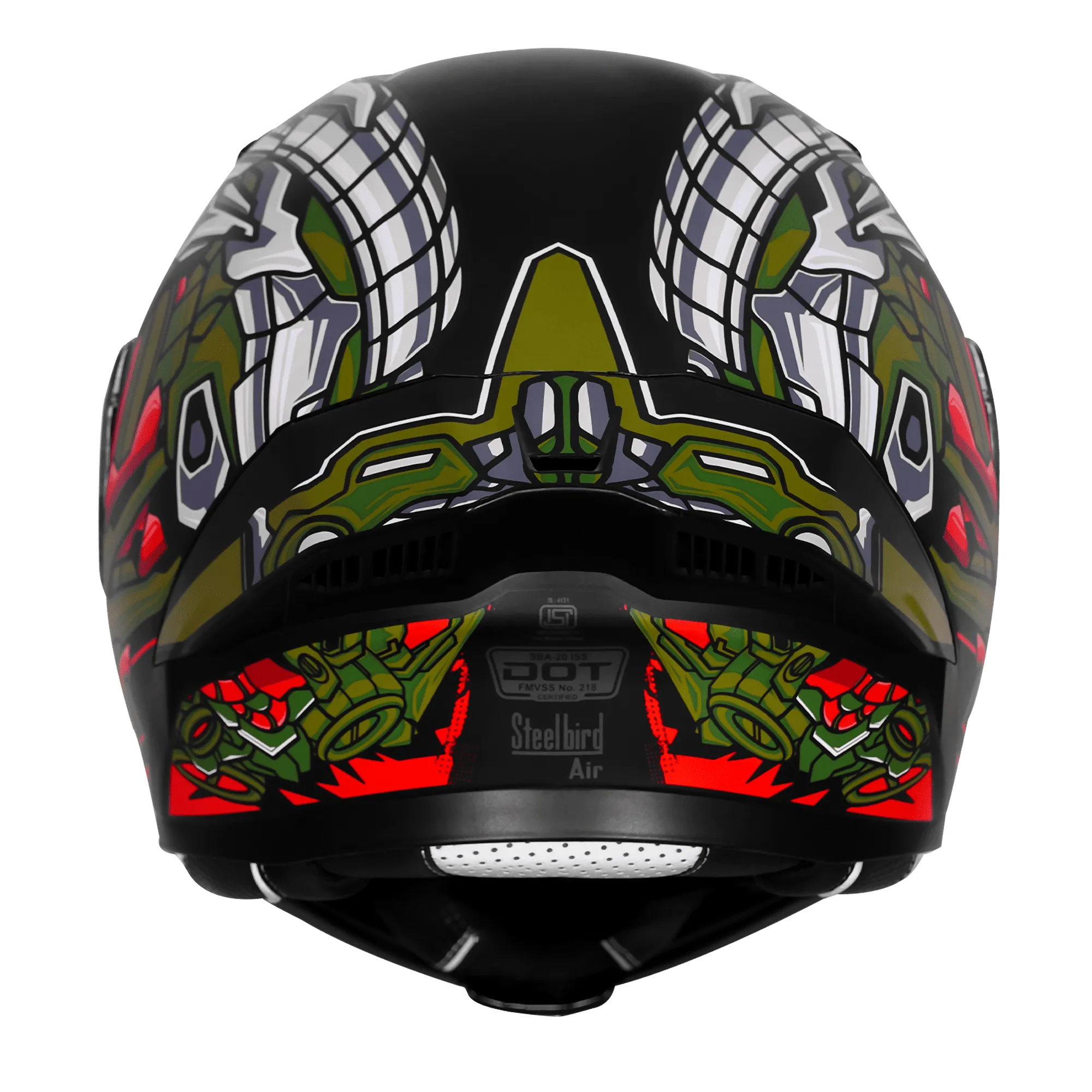 Steelbird Sba 20 Robo Black Battle Green Full Face Helmet