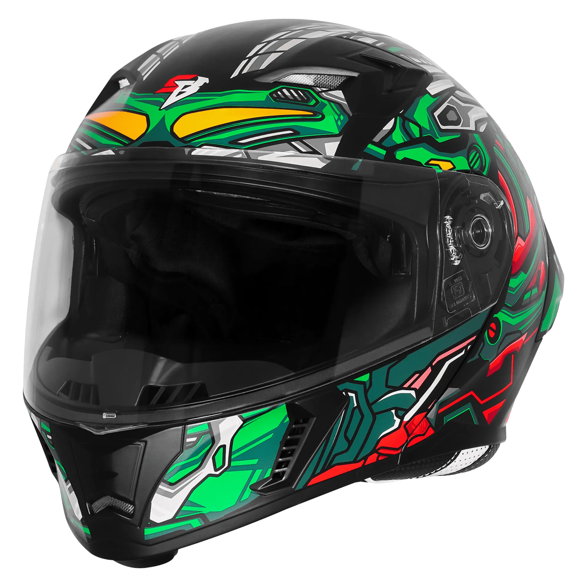 Steelbird Sba 20 Robo Black Green Full Face Helmet