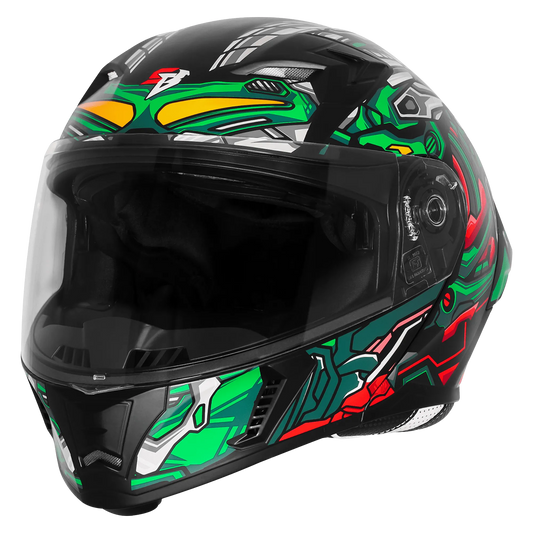 Steelbird Sba 20 Robo Black Green Full Face Helmet