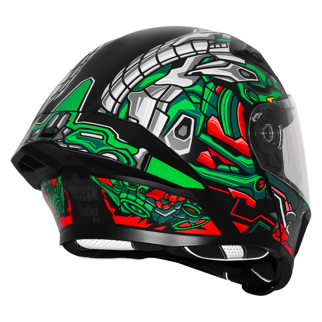Steelbird Sba 20 Robo Black Green Full Face Helmet