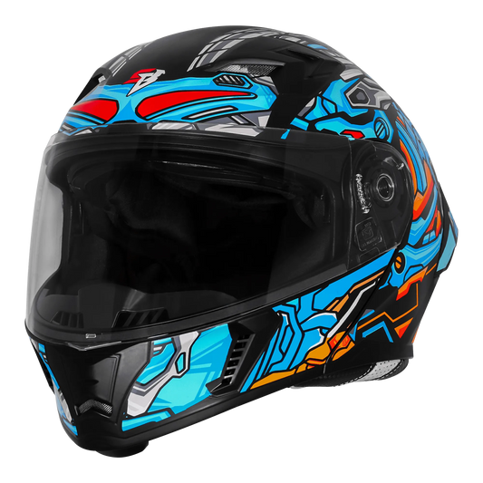 Steelbird Sba 20 Robo Black Jazz Blue Full Face Helmet