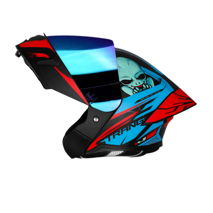Steelbird Sba 20 Strance Black Cyan Green flip up helmet