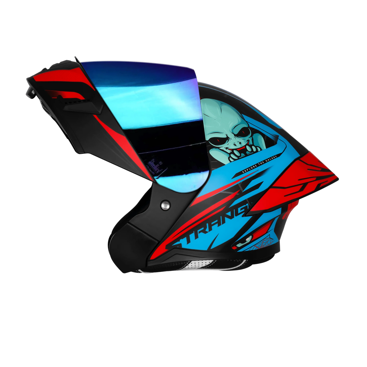 Steelbird Sba 20 Strance Black Cyan Green flip up helmet