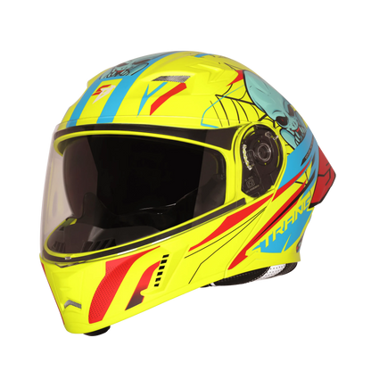 Steelbird Sba 20 Strance Fluo Neon With Cyan Green flip up helmet