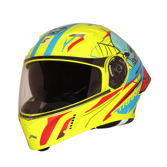 Steelbird Sba 20 Strance Fluo Neon With Cyan Green flip up helmet