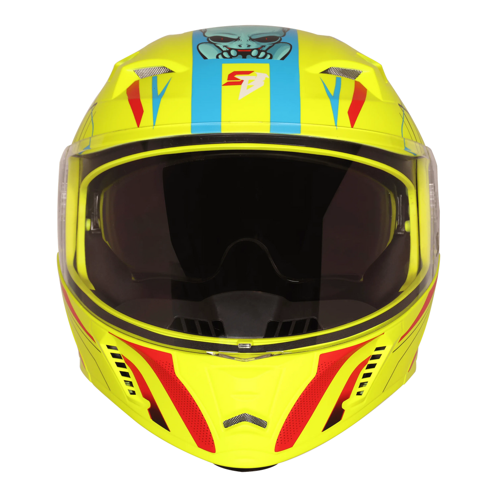 Steelbird Sba 20 Strance Fluo Neon With Cyan Green flip up helmet