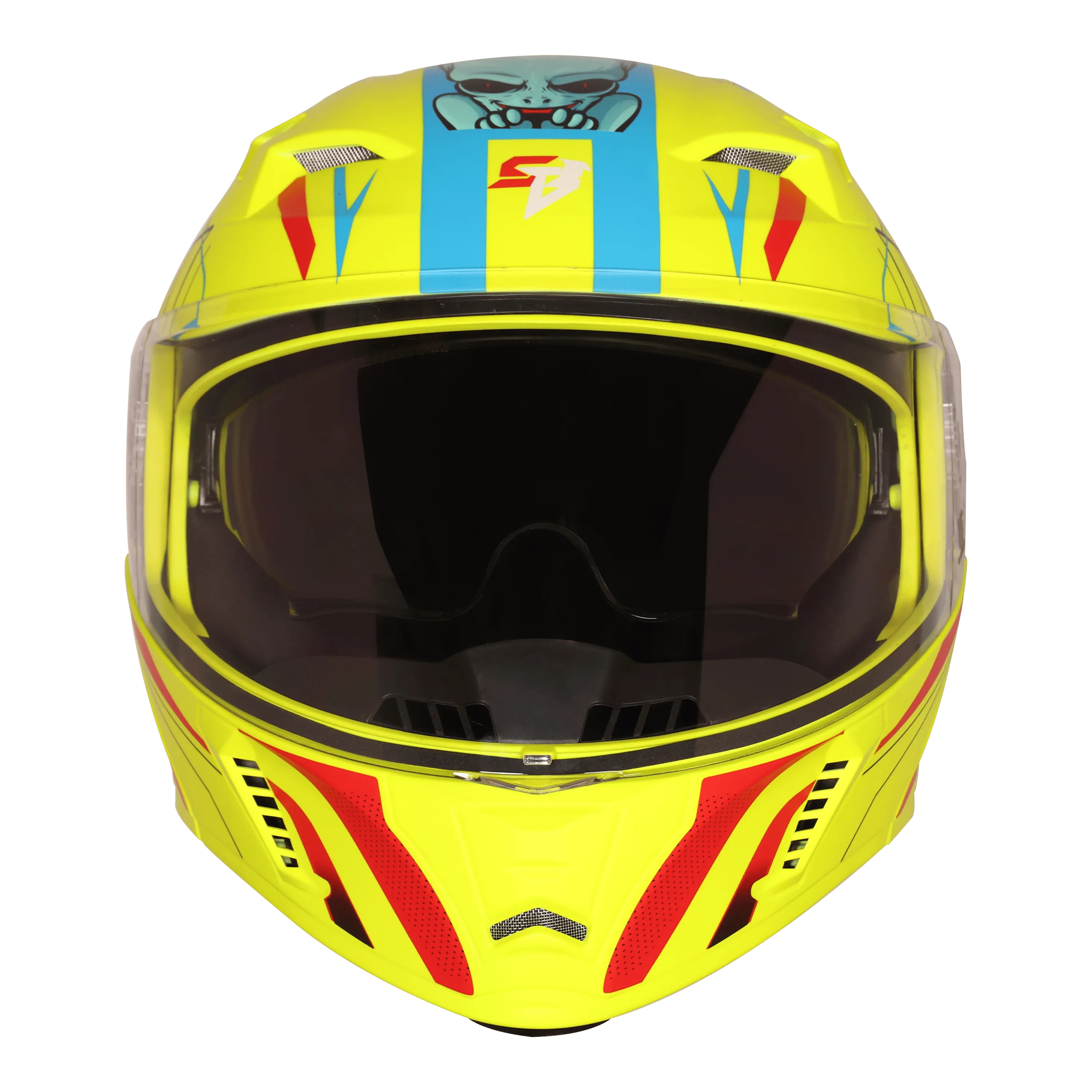 Steelbird Sba 20 Strance Fluo Neon With Cyan Green flip up helmet