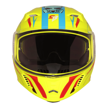 Steelbird Sba 20 Strance Fluo Neon With Cyan Green flip up helmet