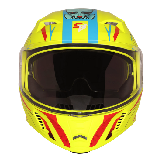 Steelbird Sba 20 Strance Fluo Neon With Cyan Green flip up helmet