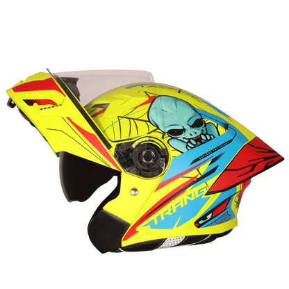 Steelbird Sba 20 Strance Fluo Neon With Cyan Green flip up helmet