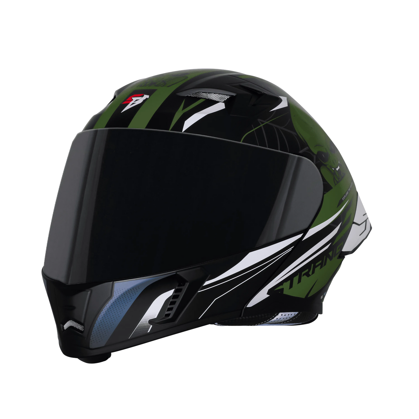 Steelbird Sba 20 Strance Matt Black Battle Green Flip Up Helmet