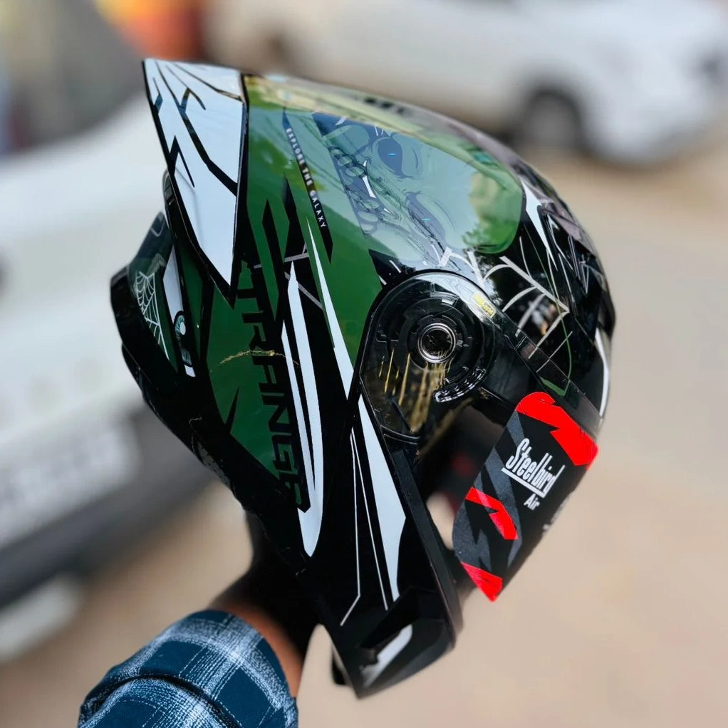 Steelbird Sba 20 Strange Black Battle Green Flip Up Helmet