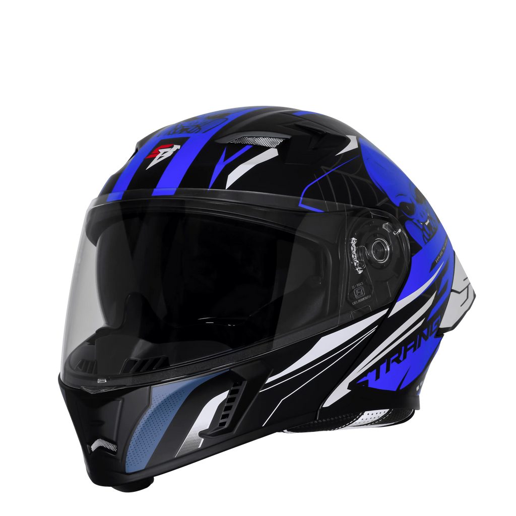 Steelbird Sba 20 Strange Black Blue Flip Up Helmet