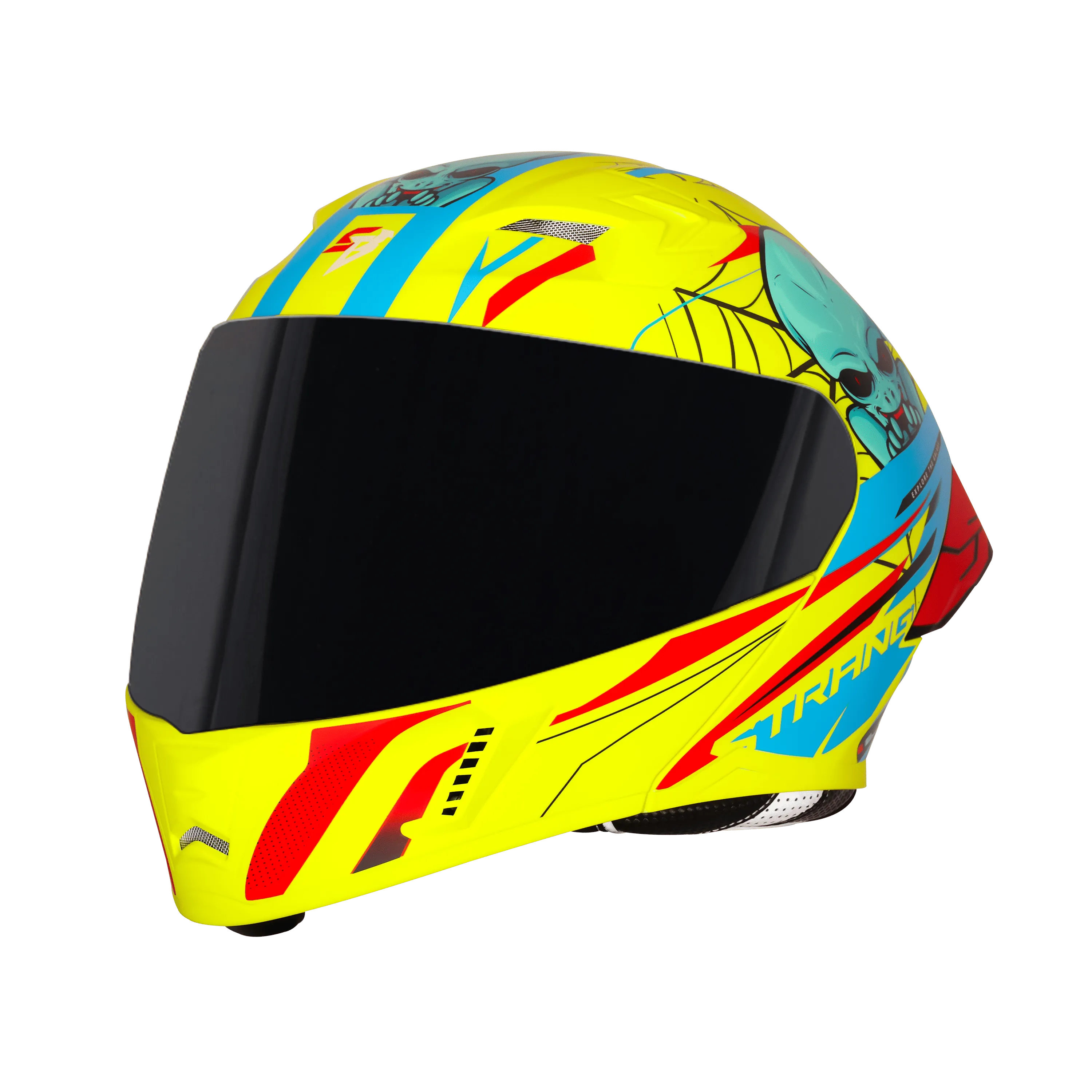 Steelbird Sba 20 Strange Flu Neon Cyan Green Flip Up Helmet