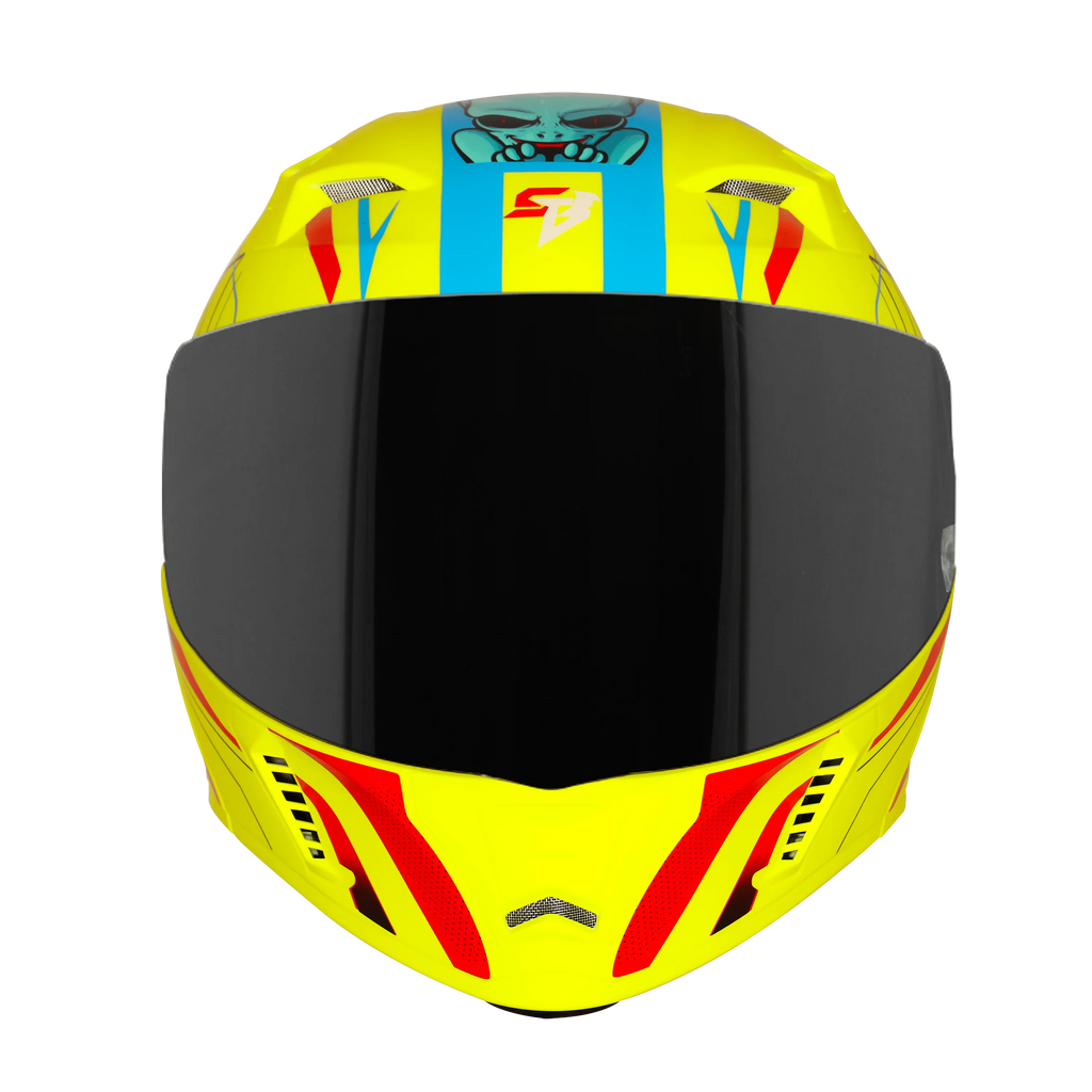 Steelbird Sba 20 Strange Flu Neon Cyan Green Flip Up Helmet