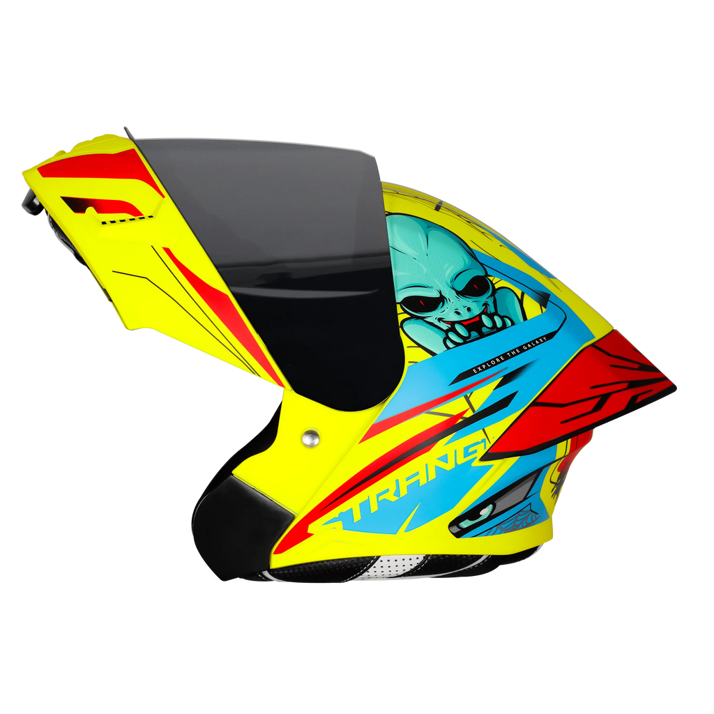 Steelbird Sba 20 Strange Flu Neon Cyan Green Flip Up Helmet