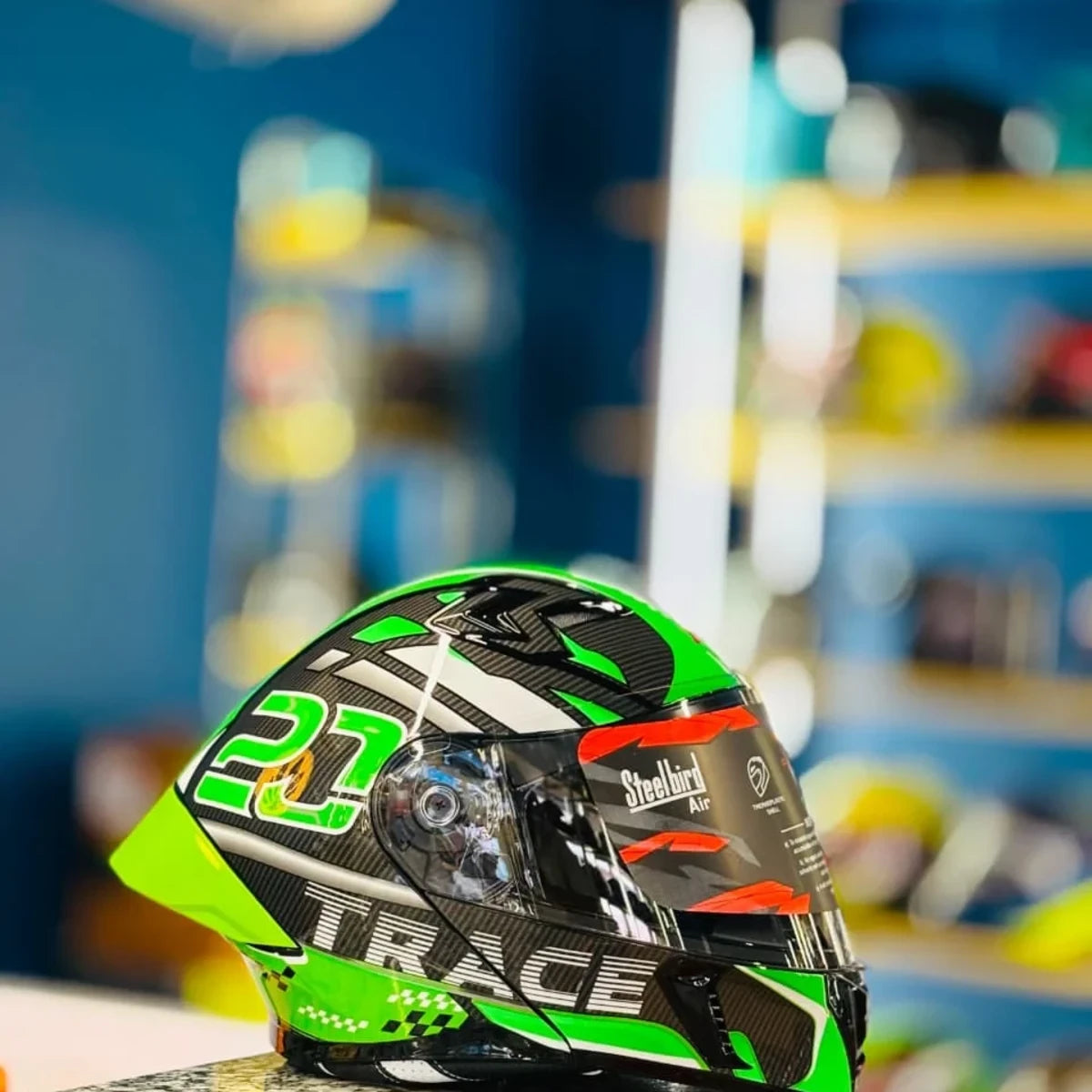 Steelbird Sba 20 Trace Black Green Flip Up Helmet