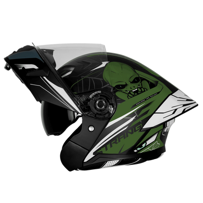 Steelbird Sba Strange Black Green Flip Up Helmet