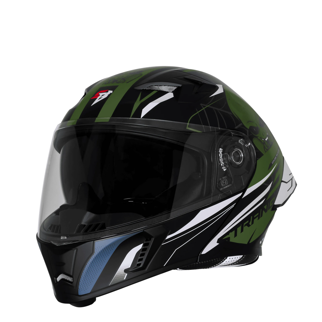 Steelbird Sba Strange Black Green Flip Up Helmet
