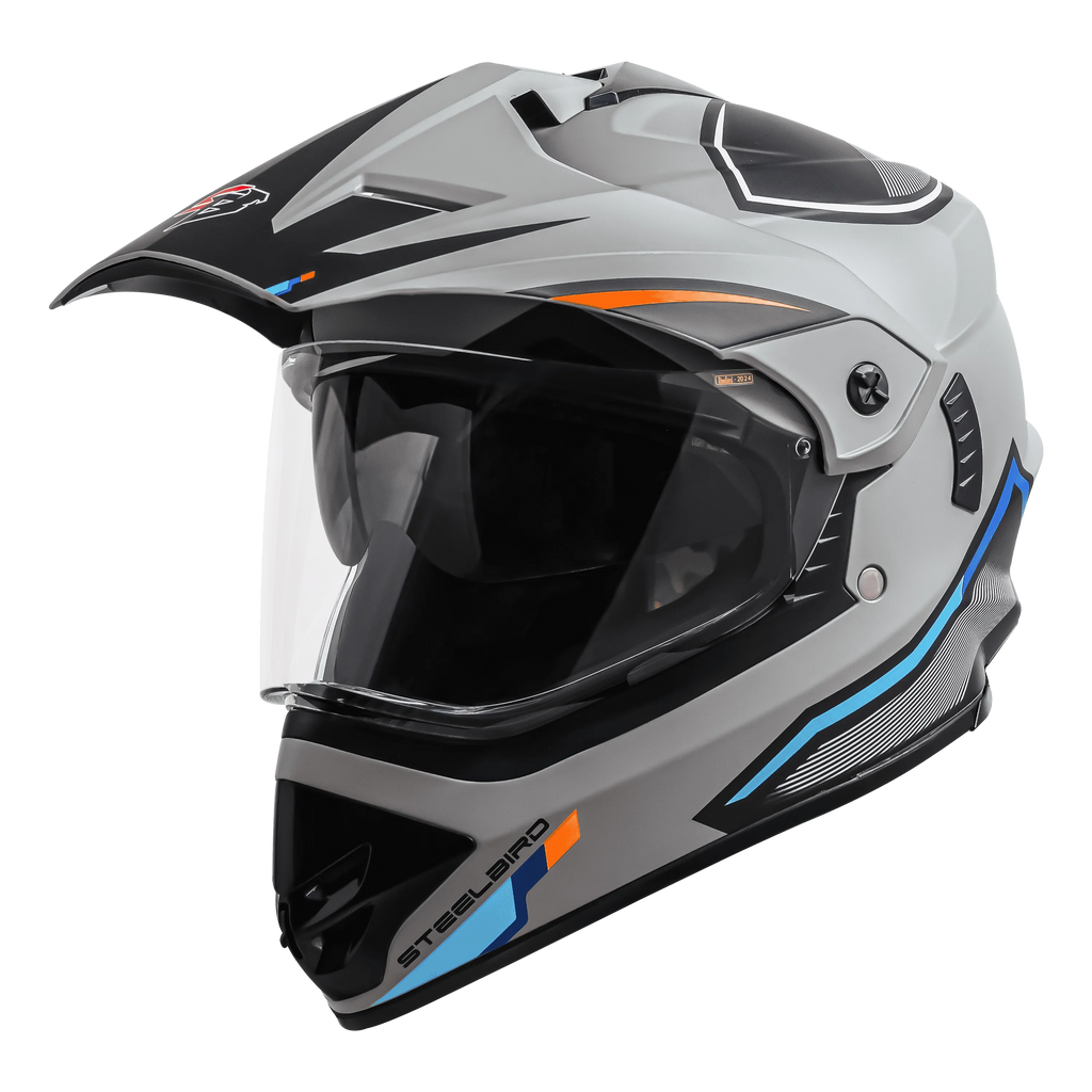 Steelbird Sbh-13 Racer Titanium Grey Orange Off Road Helmet