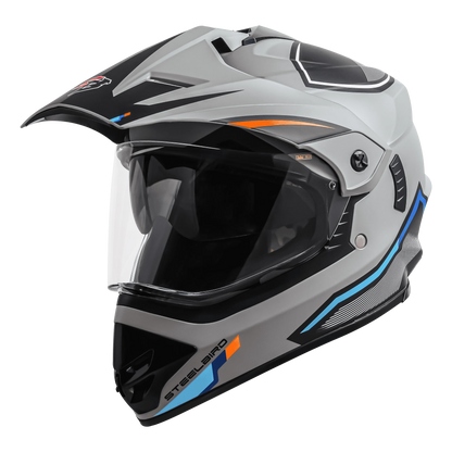 Steelbird Sbh-13 Racer Titanium Grey Orange Off Road Helmet