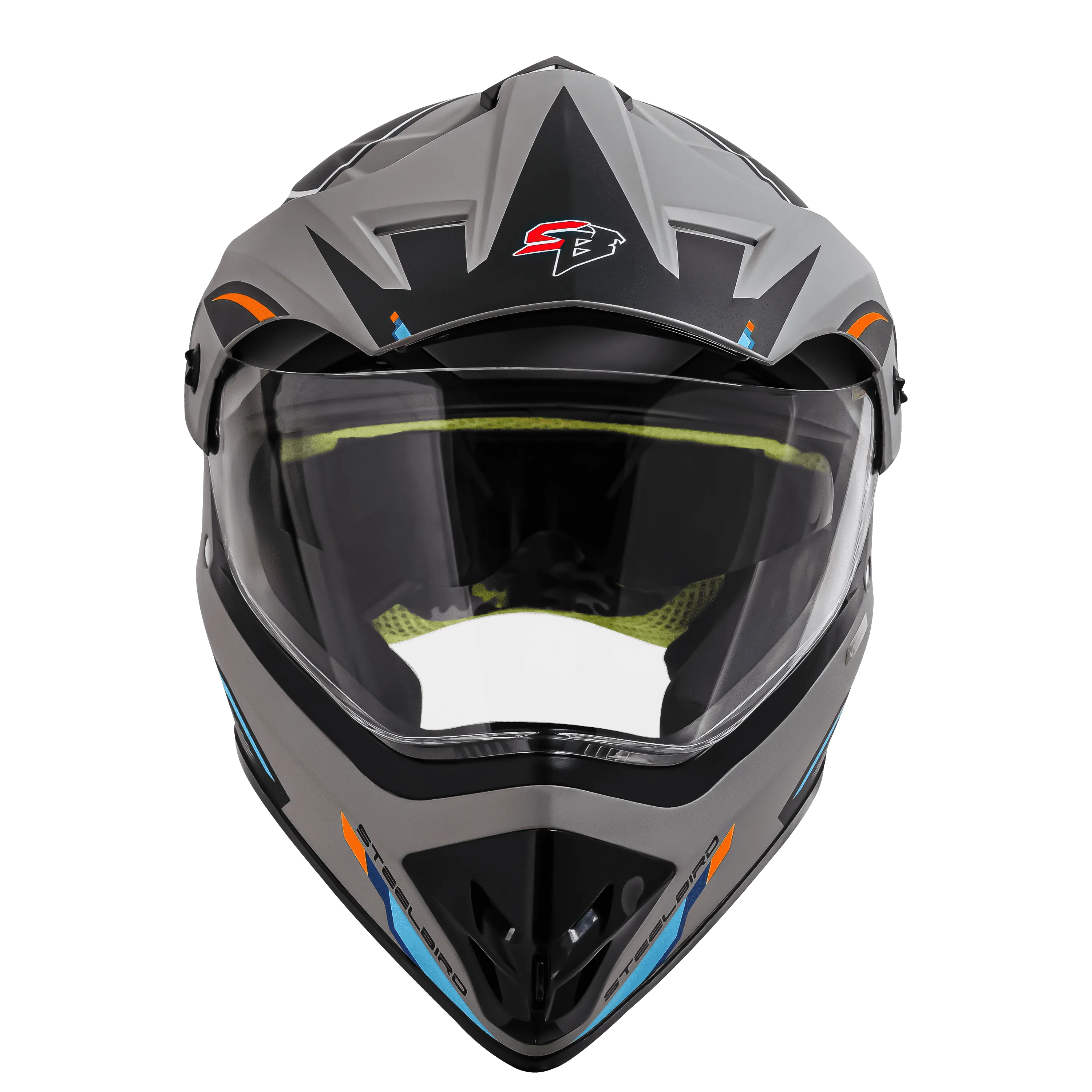 Steelbird Sbh-13 Racer Titanium Grey Orange Off Road Helmet