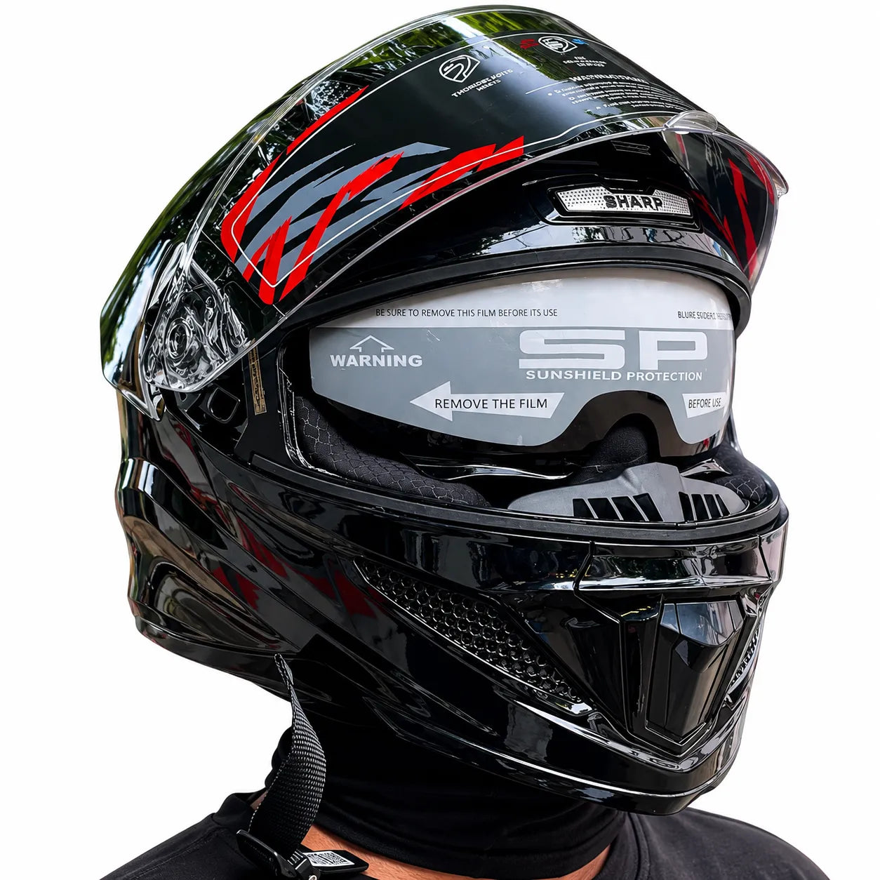 STEELBIRD SBH-25 SHARP GLOSSY BLACK DUAL VISOR FULLFACE  HELMET