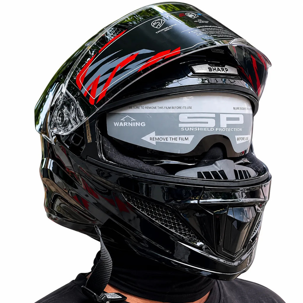 STEELBIRD SBH-25 SHARP GLOSSY BLACK DUAL VISOR FULLFACE  HELMET