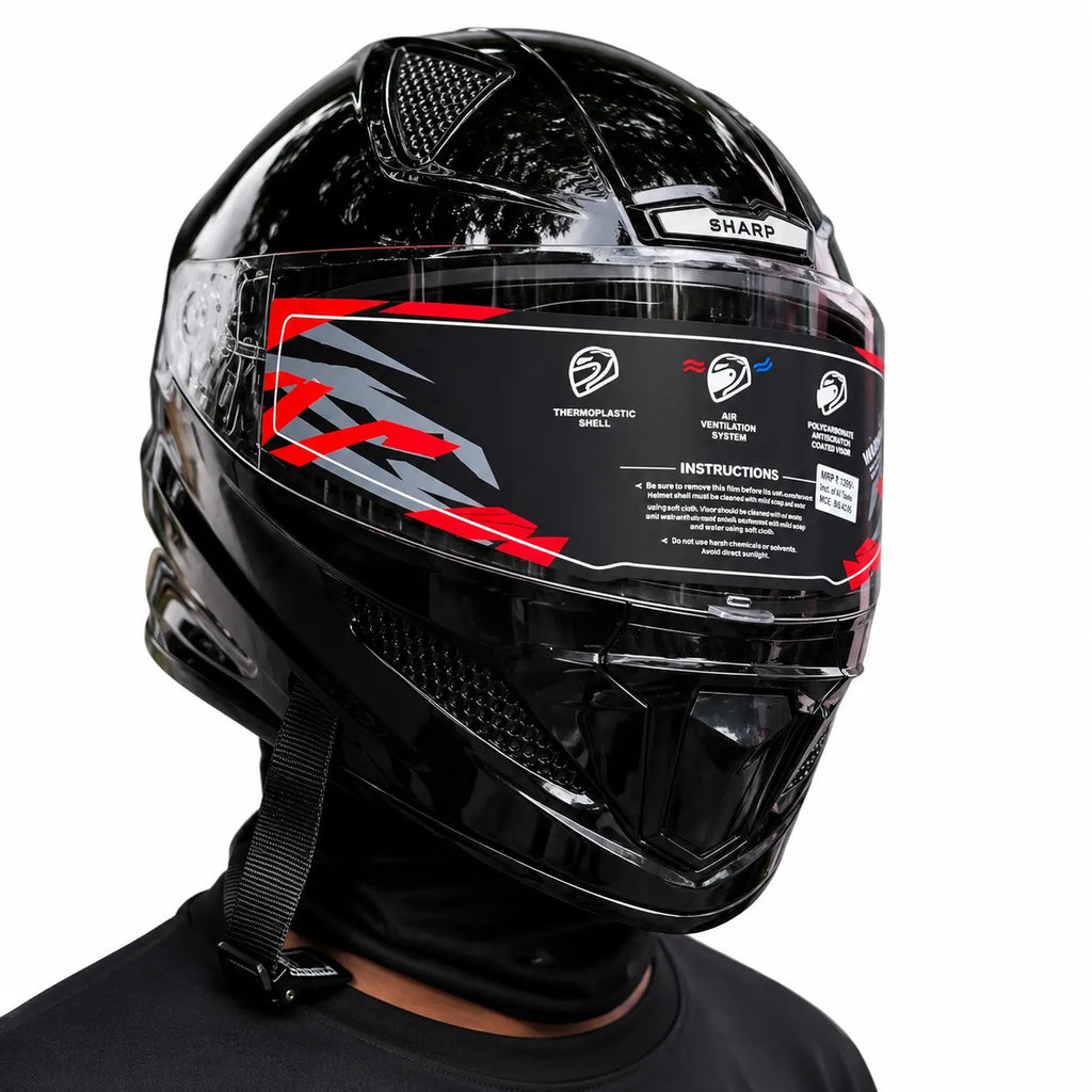 STEELBIRD SBH-25 SHARP GLOSSY BLACK DUAL VISOR FULLFACE  HELMET
