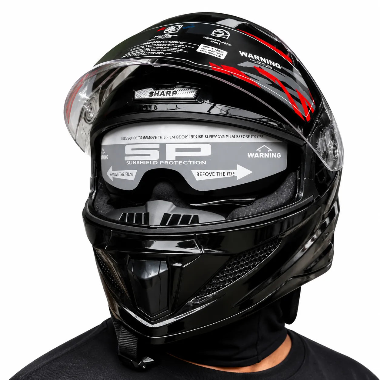 STEELBIRD SBH-25 SHARP GLOSSY BLACK DUAL VISOR FULLFACE  HELMET