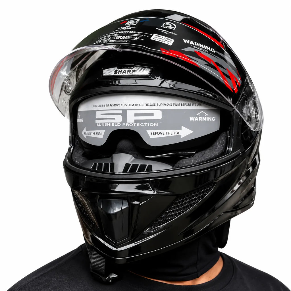 STEELBIRD SBH-25 SHARP GLOSSY BLACK DUAL VISOR FULLFACE  HELMET