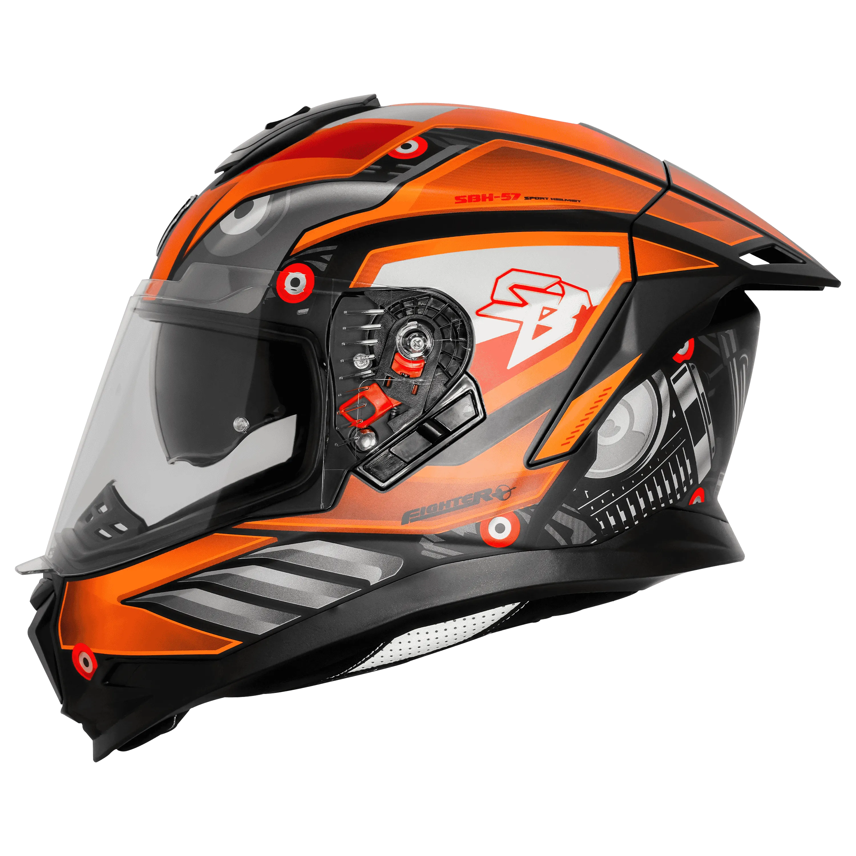 Steelbird Sbh 57 Fighter F8 Black Orange Full Face Helmet