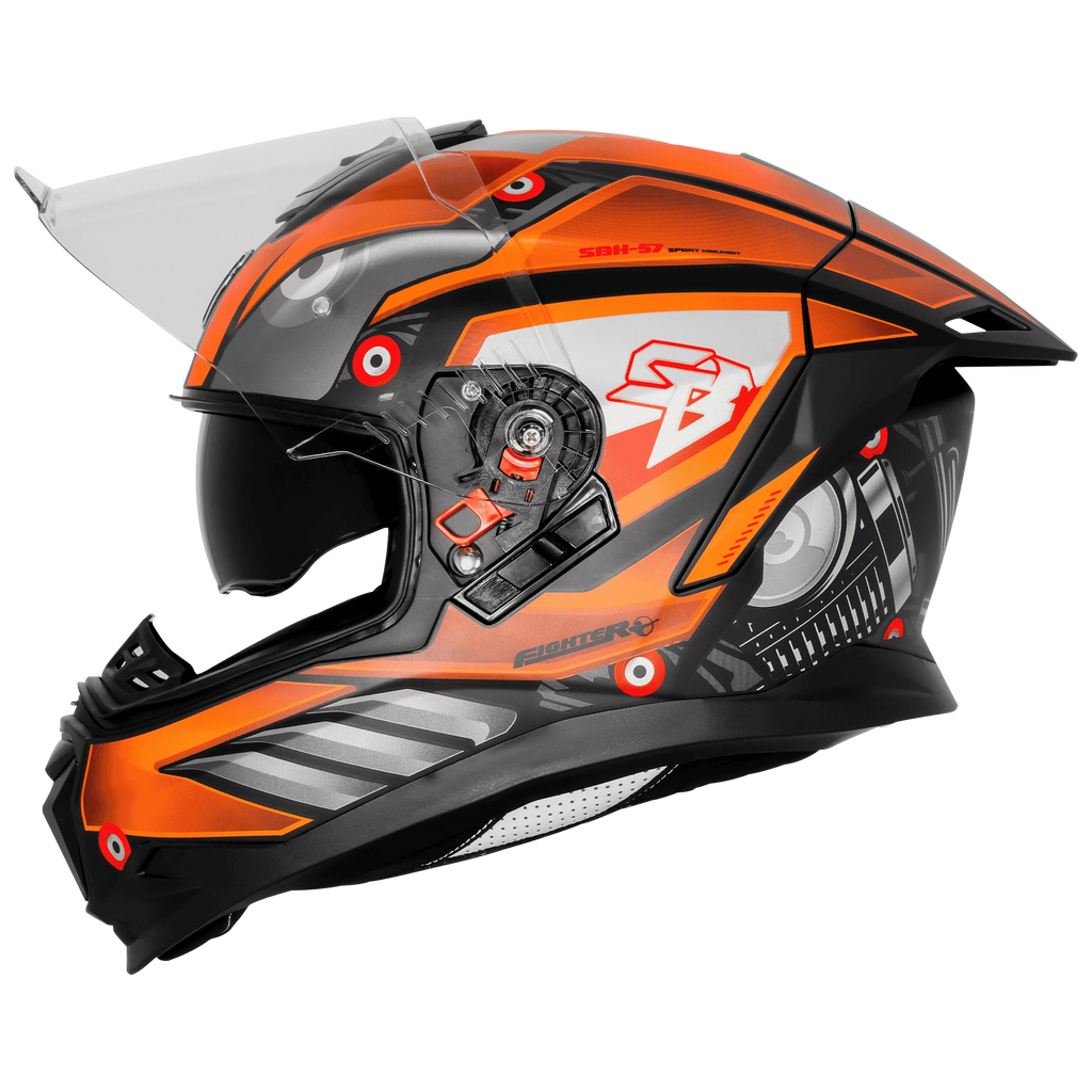 Steelbird Sbh 57 Fighter F8 Black Orange Full Face Helmet