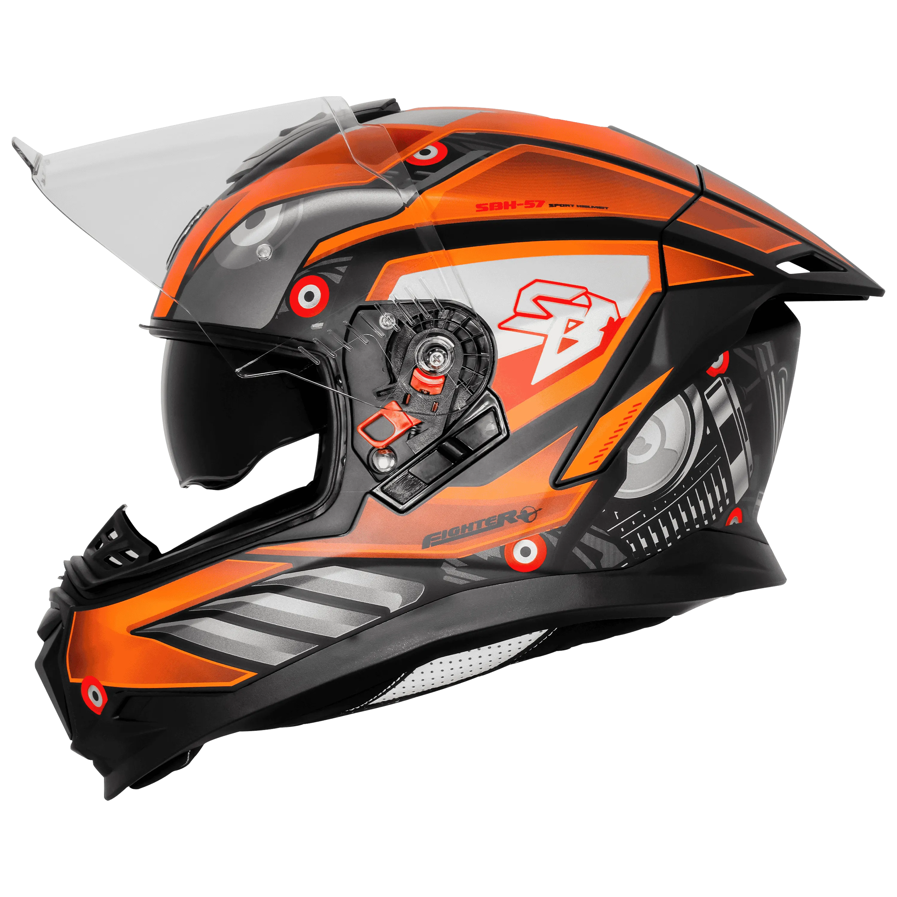 Steelbird Sbh 57 Fighter F8 Black Orange Full Face Helmet