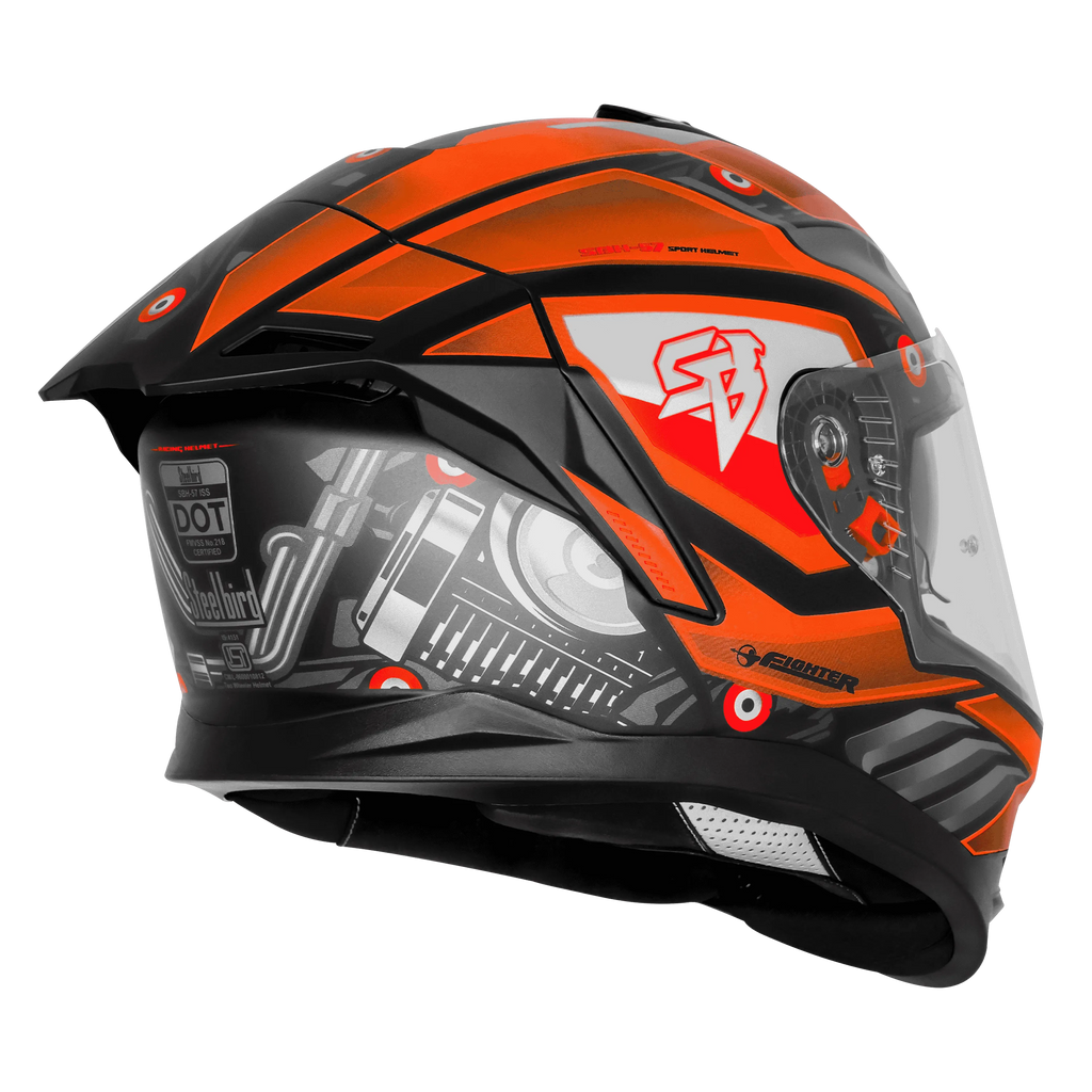 Steelbird Sbh 57 Fighter F8 Black Orange Full Face Helmet