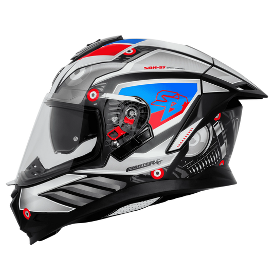 Steelbird Sbh-57 Fighter F8 Black White Full Face Helmet