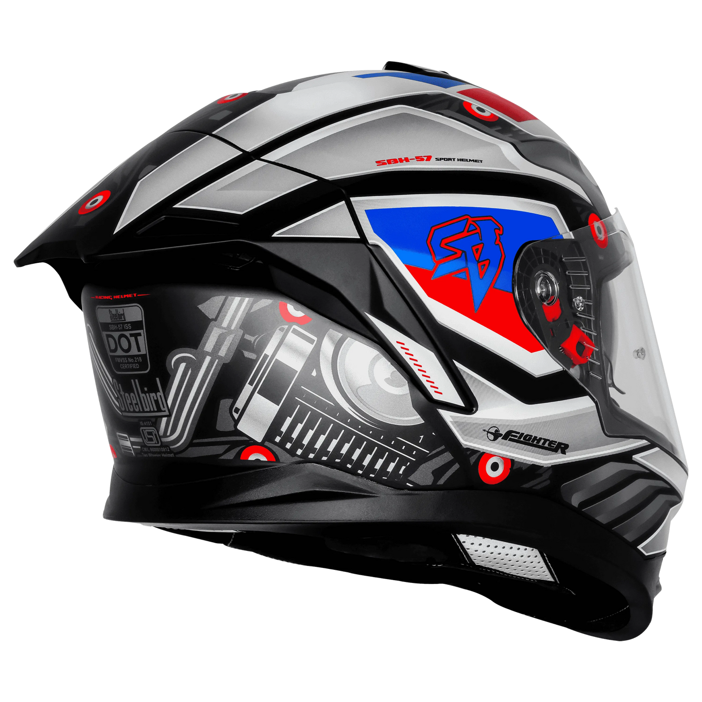 Steelbird Sbh-57 Fighter F8 Black White Full Face Helmet
