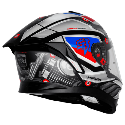 Steelbird Sbh-57 Fighter F8 Black White Full Face Helmet
