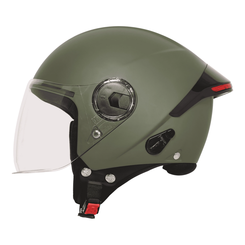Steelbird Sbh-64 Zip Black Battle Green Half Face Helmet