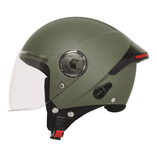 Steelbird Sbh-64 Zip Black Battle Green Half Face Helmet